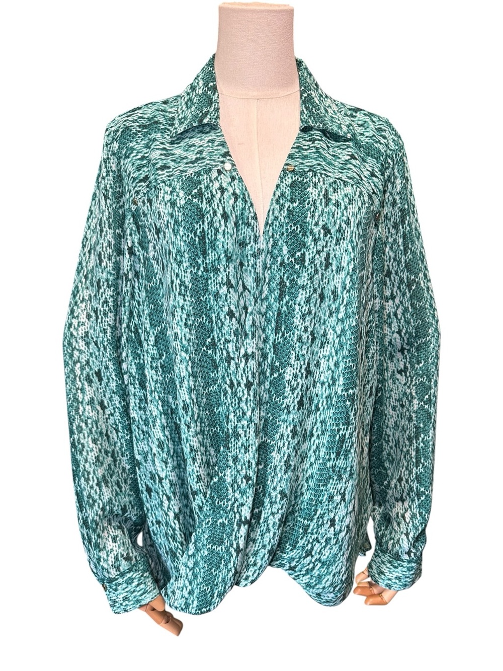 MICHAEL Michael Kors Teal Snake Print Long-Sleeve Blouse - Picture 2 of 10